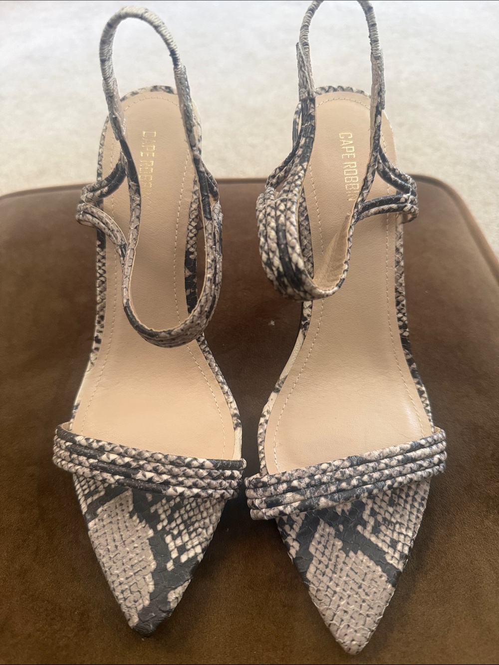 Cape Robbin Snake-Print Pointed Slingback Heels - Beige Black Size 10